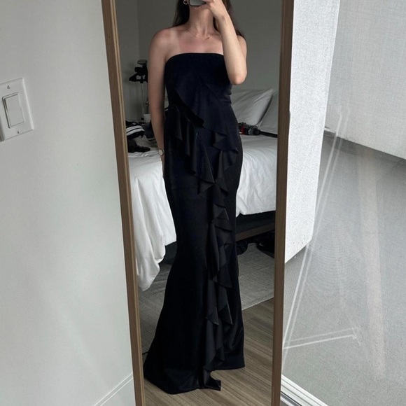 Jay Godfrey Black Steele Shimmer Crepe Strapless Gown Size 6 - Picture 11 of 15